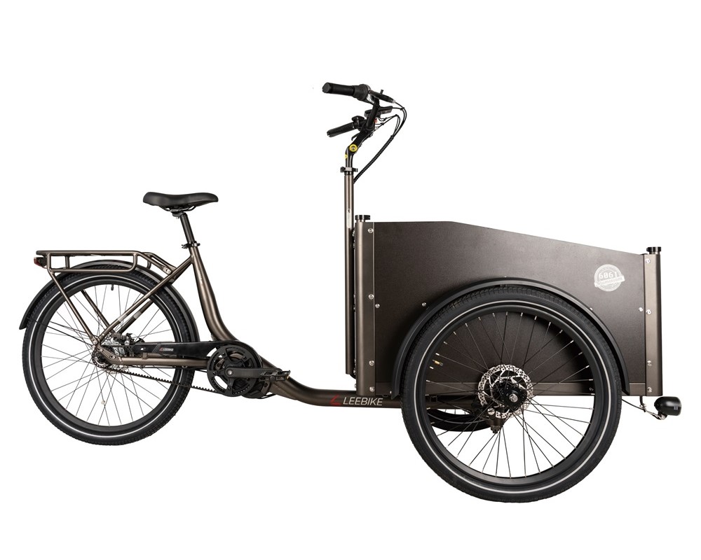 Bicicleta de carga eléctrica de 3 ruedas con motor central Bafang Gates y transmisión por correa Lee650
   